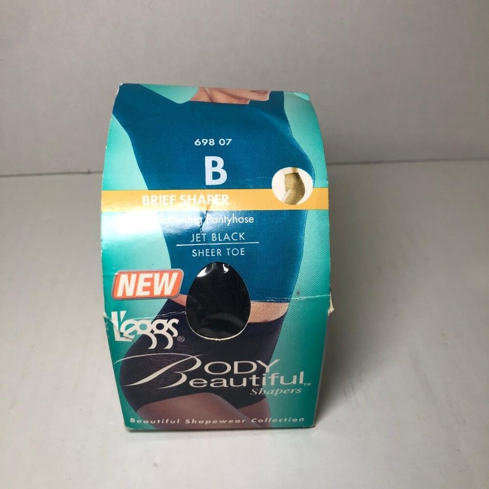 LEGGS Body Beautiful Brief Shaper Pantyhose Jet Black Sheer Toe Size B